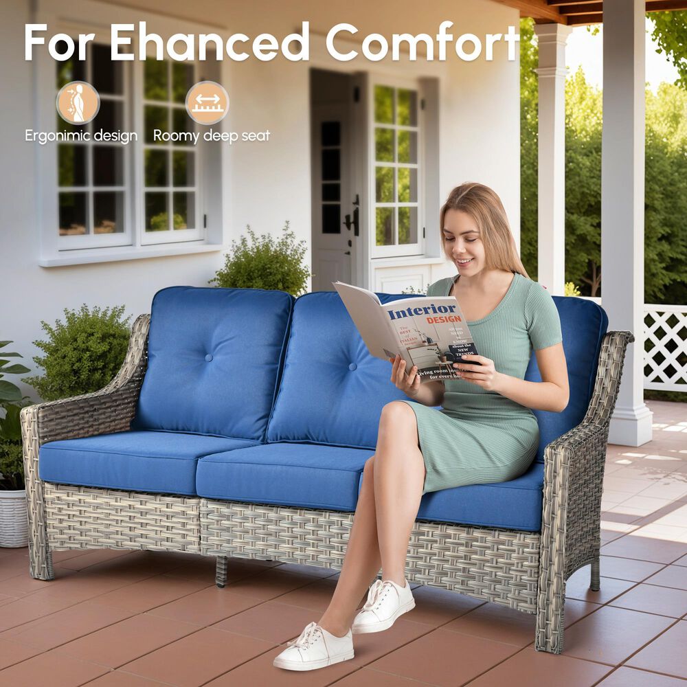 HOMLUX 5-Piece Patio Conversation Set with Two Ottomans in Navy Blue, , large