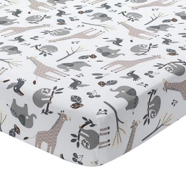 Lambs & Ivy Baby Jungle Animals Fitted Crib Sheet in Gray, White and Taupe, , large