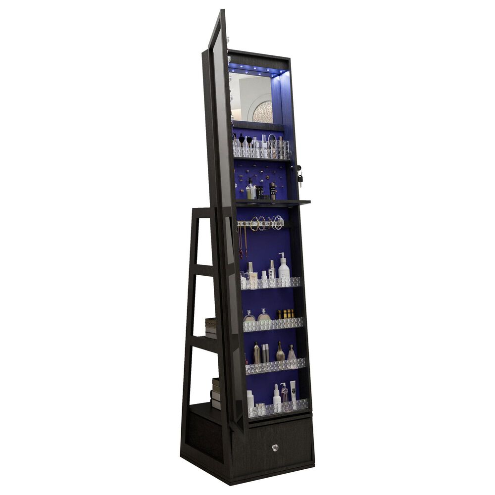 GigaCloud Swivel Jewelry Cabinet with Full Length Mirror and Storage Drawers in Black, , large
