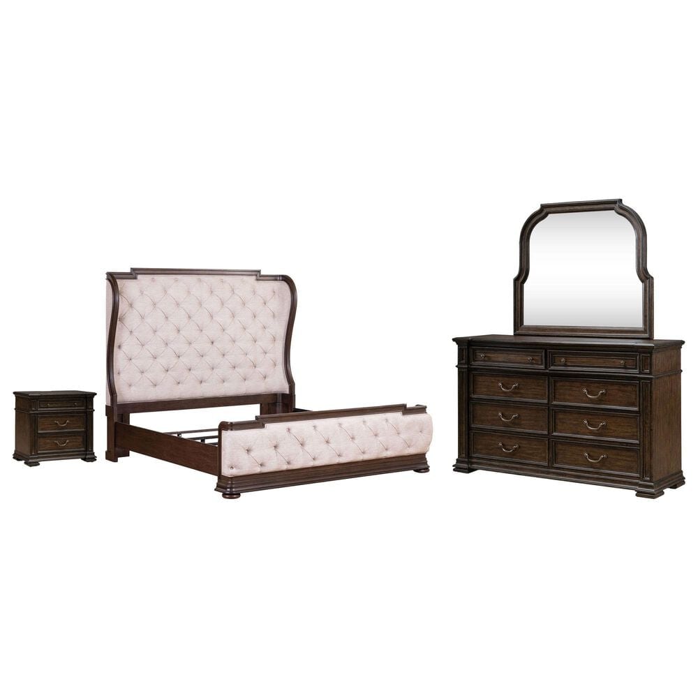 Belle Furnishings Provence Park 4-Piece Queen Upholstered Shelter Bedroom Set in Chateau Brown, , large