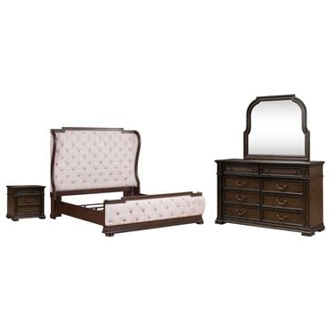 Belle Furnishings Provence Park 4-Piece Queen Upholstered Shelter Bedroom Set in Chateau Brown, , large