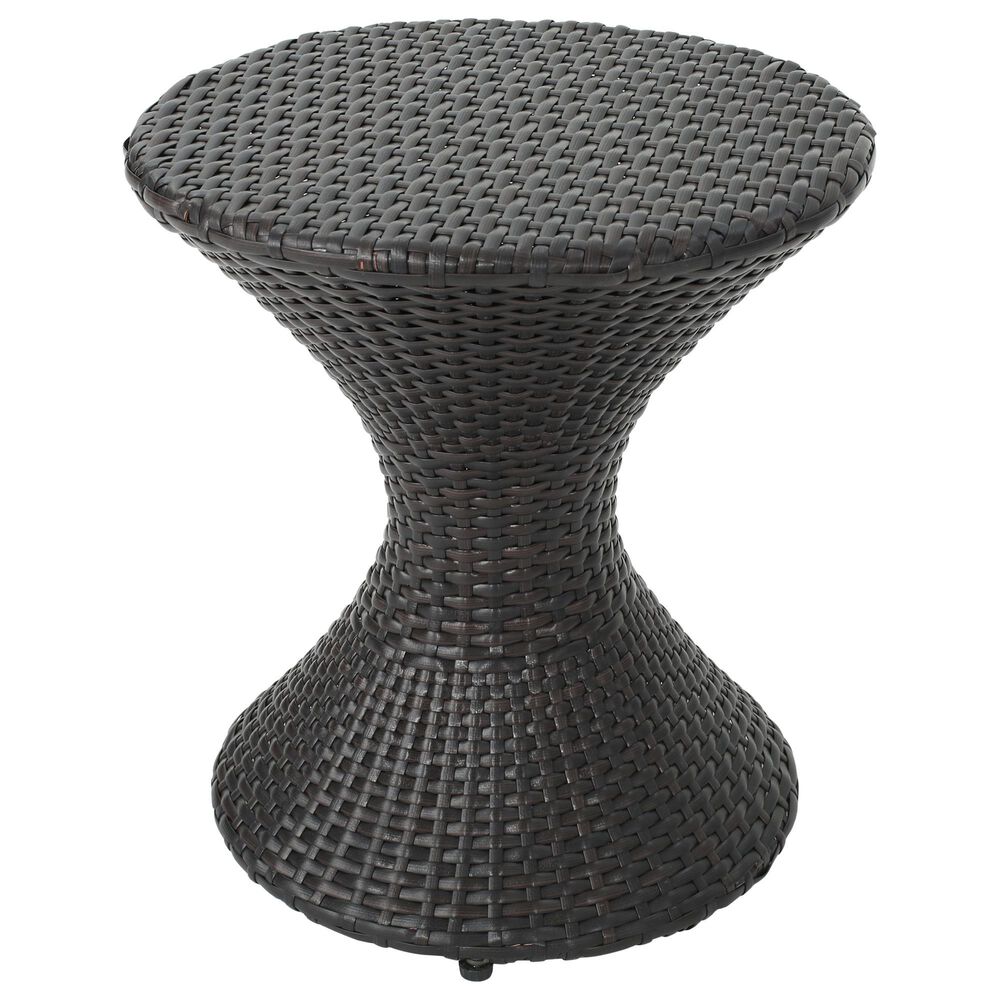 Hearth and Haven Outdoor Sleek Hourglass Wicker Side Table with Iron Frame in Brown Multi, , large