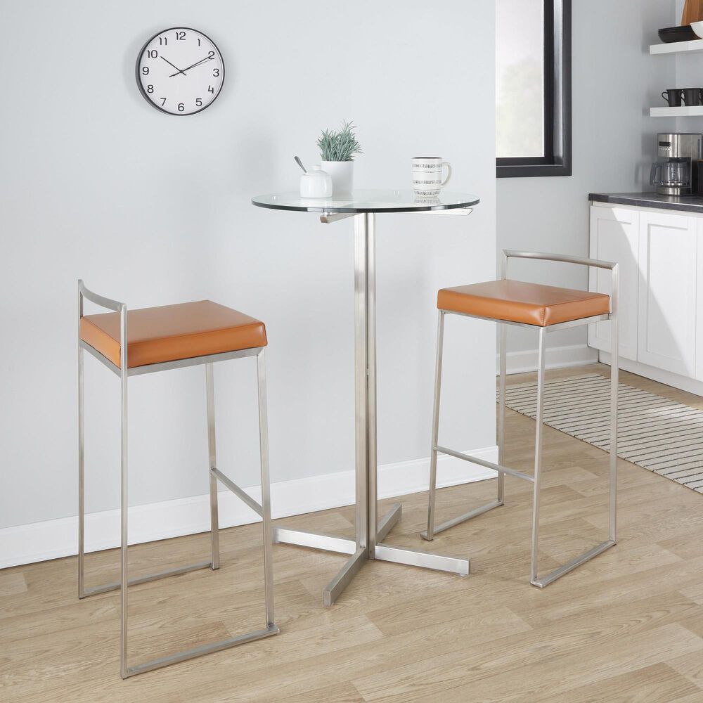 Lumisource Fuji Stackable Barstool with Camel Faux Leather in Stainless Steel &#40;Set of 2&#41;, , large