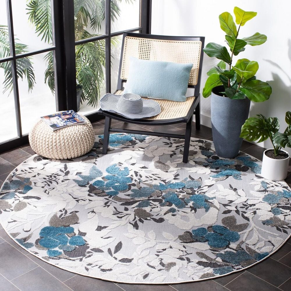 Safavieh Cabana CBN674B 6&#39;7&quot; Round Beige and Blue Indoor/Outdoor Area Performance Rug, , large