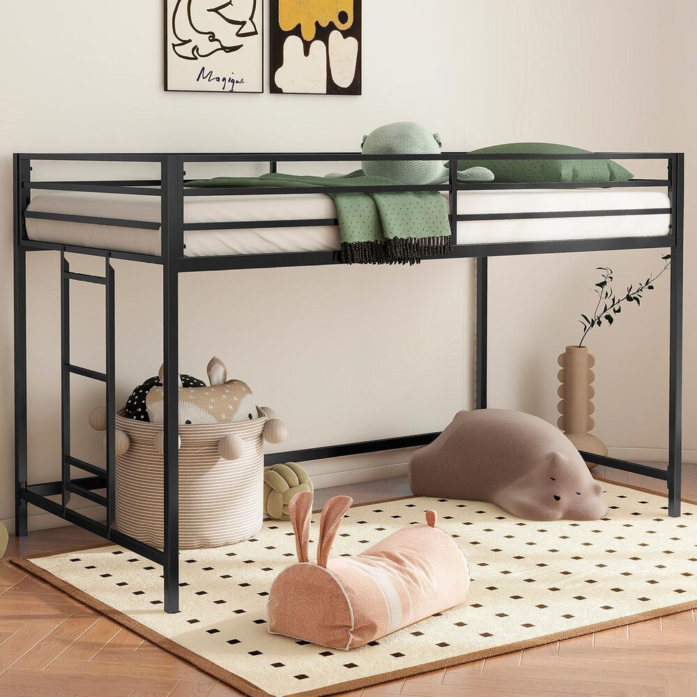 Hearth and Haven Adam Twin Loft Bunk Bed in Black, , large