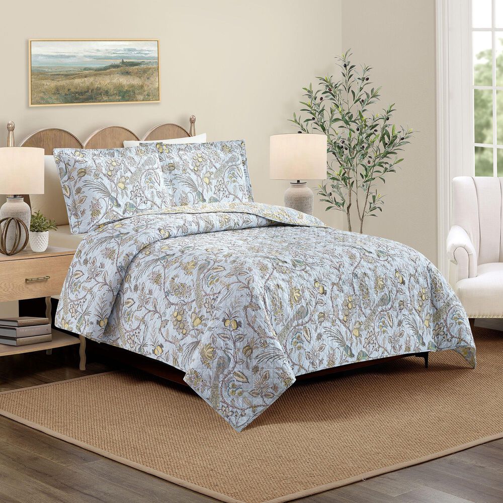 Peking Handicraft Sugar Mill Peacock 3-Piece Full/Queen Quilted Bedding Set in Light Blue, , large