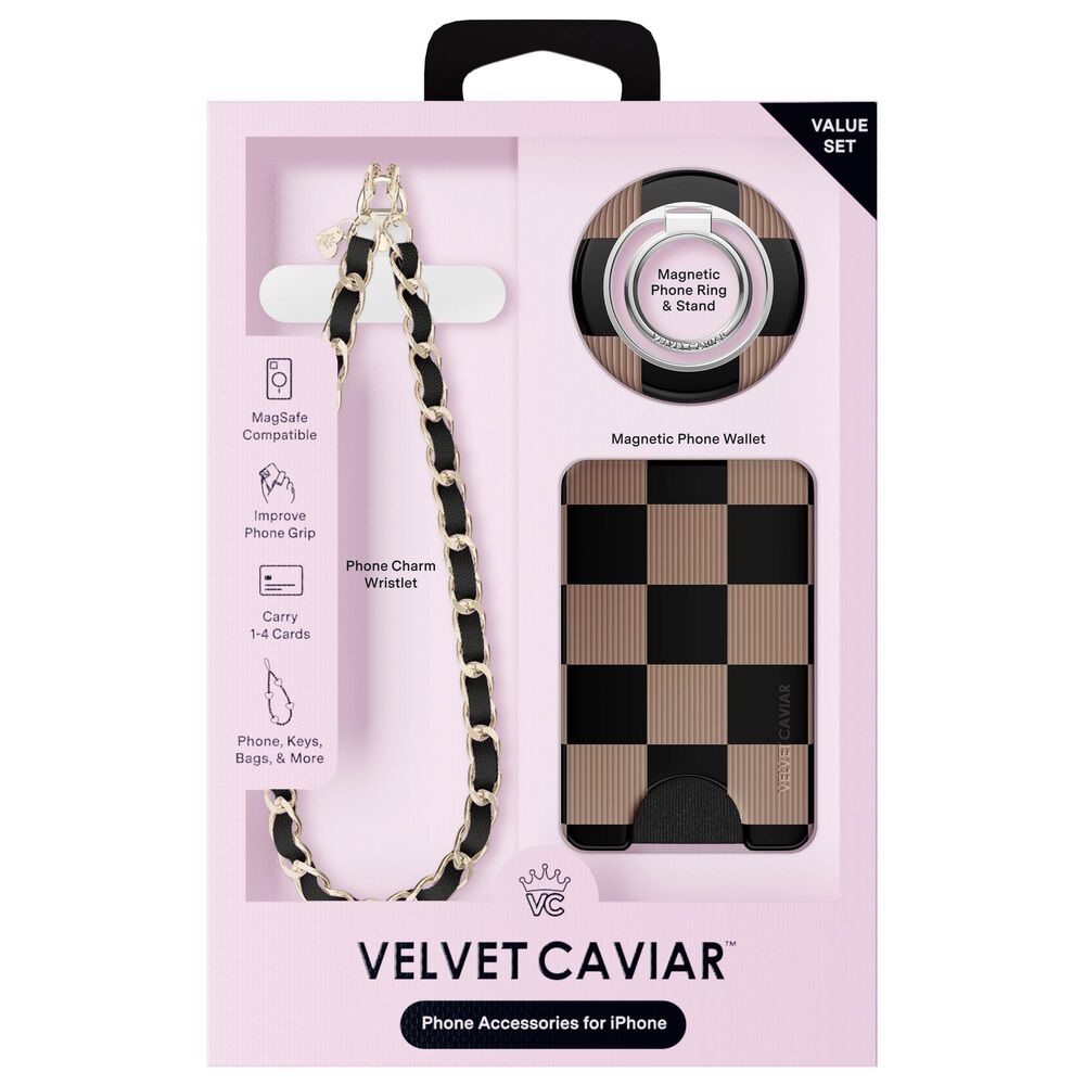 Velvet Caviar Gift Set with MagSafe Wallet, Grip Ring, Phone Charm in Mocha Vibe Checker, , large