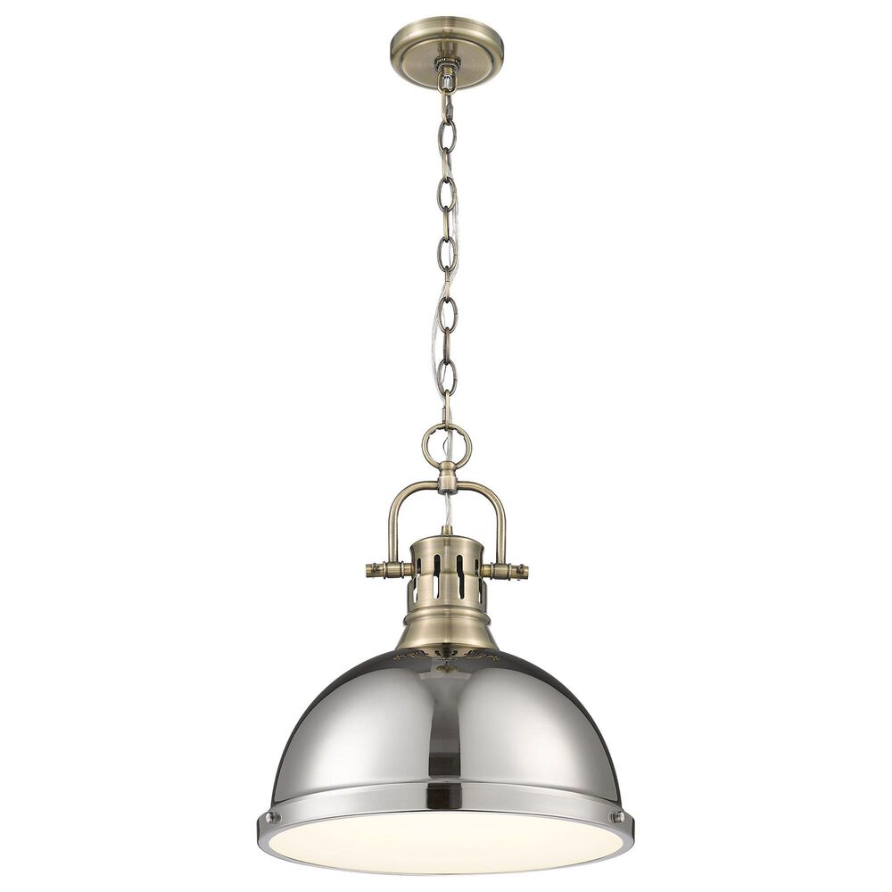 Golden Lighting Duncan 1-Light Pendant with Chain and Chrome Shade in Aged Brass, , large