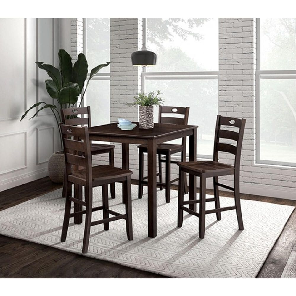 Furniture of America Lubbock 5-Piece Counter Height Dining Set in Expresso, , large