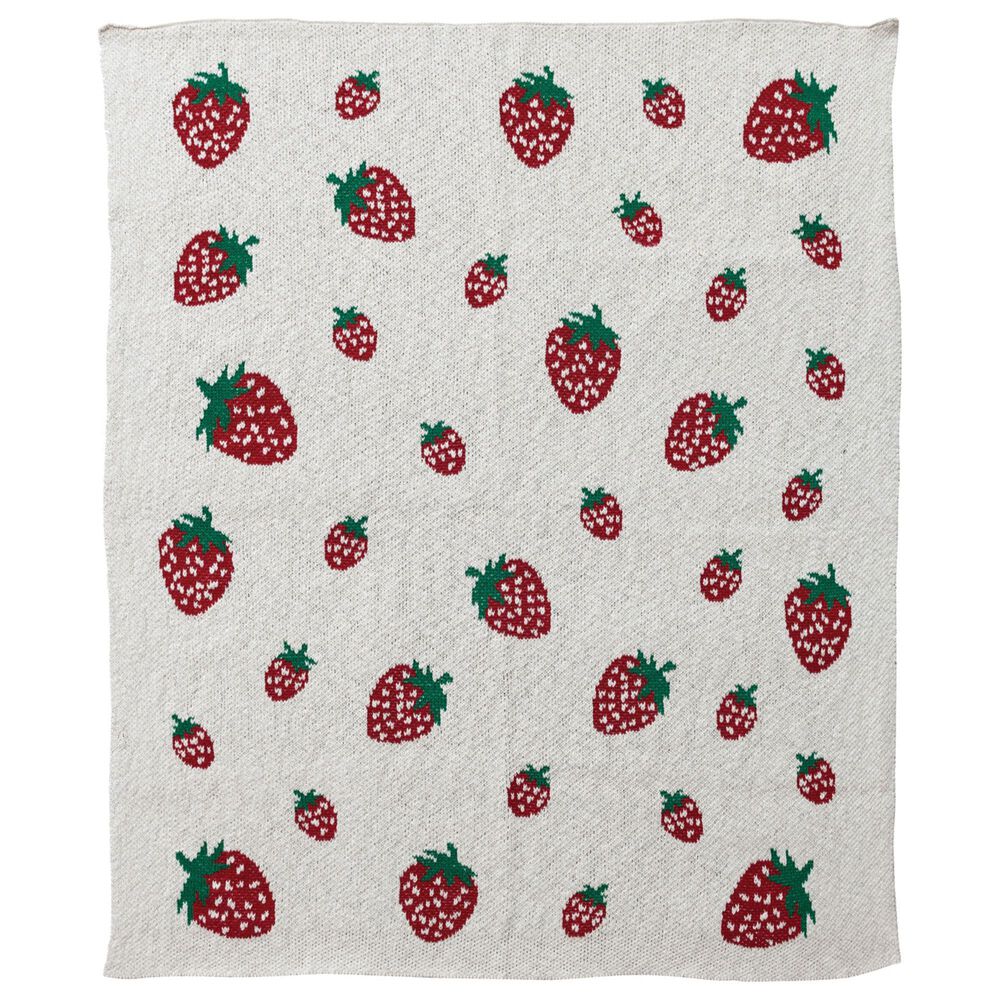 Creative Coop Little One Cotton Knit Baby Blanket with Strawberries in Cream, Red and Green, , large