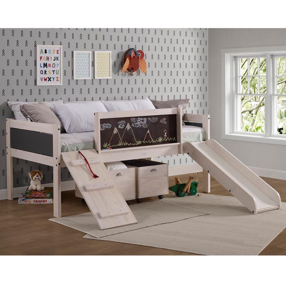 Forest Grove Art Play Junior Low Loft Bed with Slide in White Wash/Dark Gray, , large