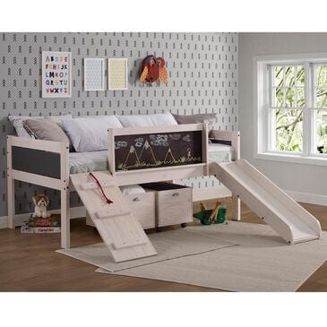 Forest Grove Art Play Junior Low Loft Bed with Slide in White Wash/Dark Gray, , large