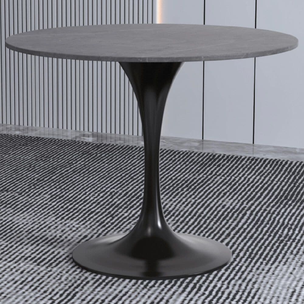 Leisuremod LeisureMod Verve Collection 36 Round Dining Table, Black Base with Sintered Stone Grey Top, , large