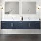 Lexora Home Geneva 84" Double Bathroom Vanity in Navy Blue with 2 cm White Quartz Top and Rectangular Sinks, , large