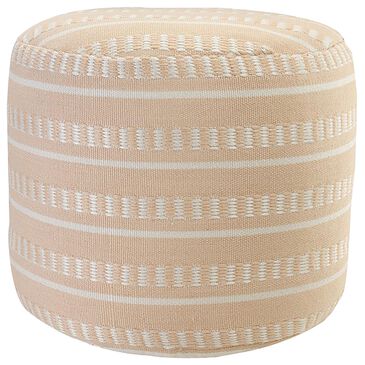 L.R. RESOURCES Dash Geometric Outdoor Pouf in Peach and White, , large