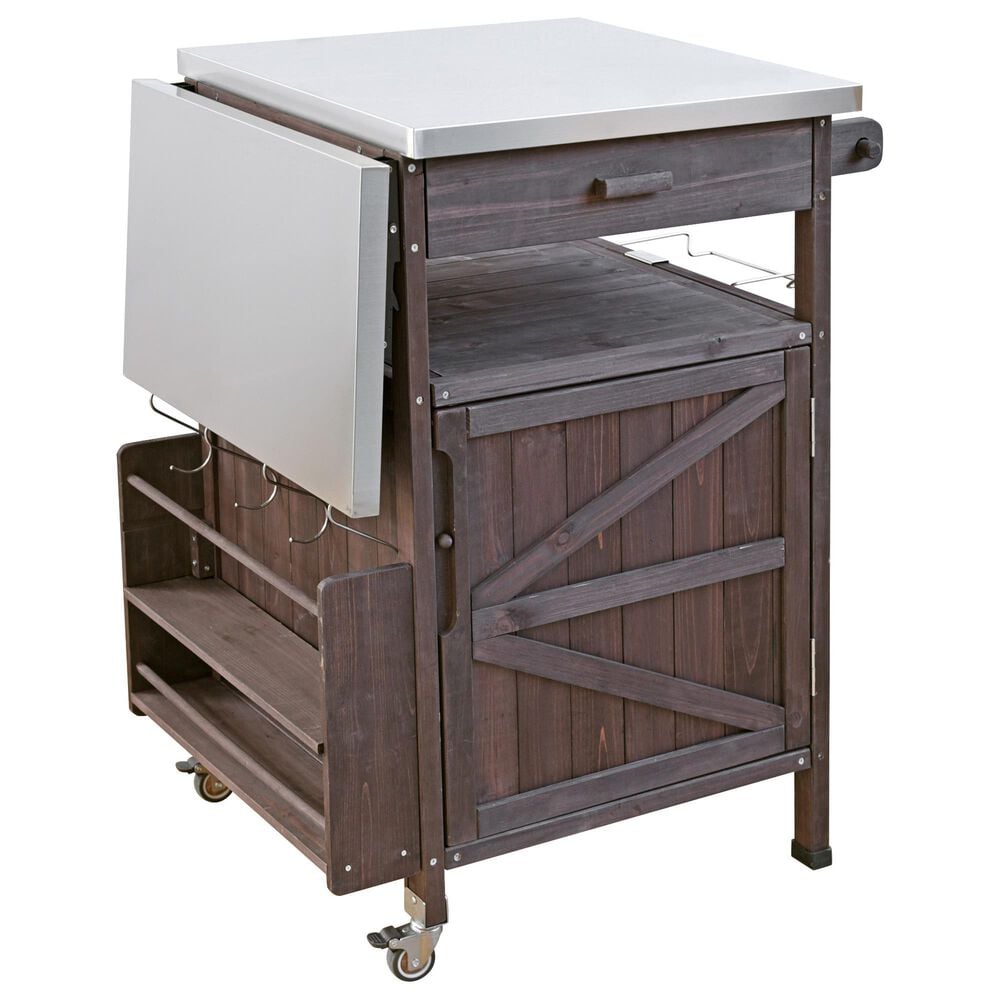 HOMLUX 40.5" Outdoor Kitchen Island with One Drawer in Brown and Stainless Steel, , large
