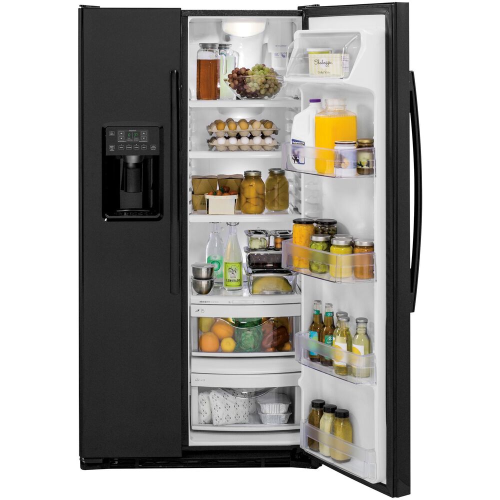 GE Appliances 21.9 Cu. Ft. Counter-Depth Side by Side Refrigerator in Black, , large