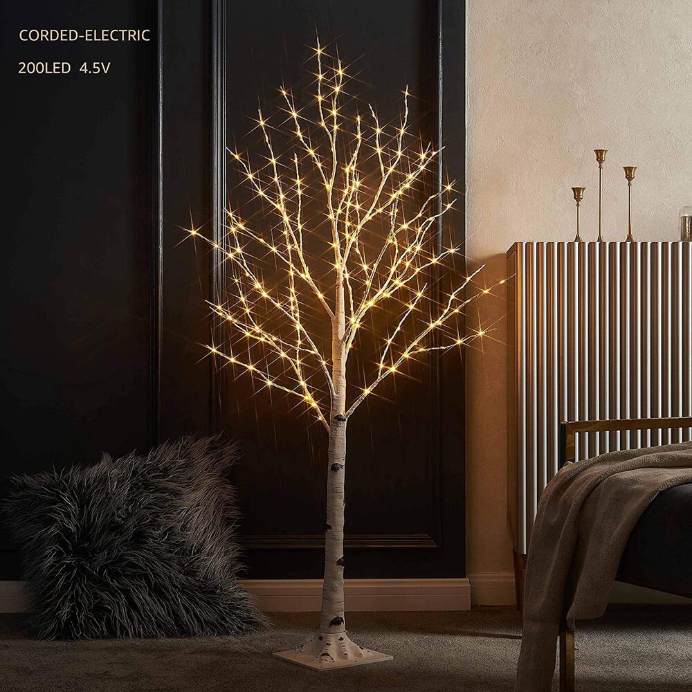 HOMLUX 48" Birch Tree with 200 LED Lights in White, , large