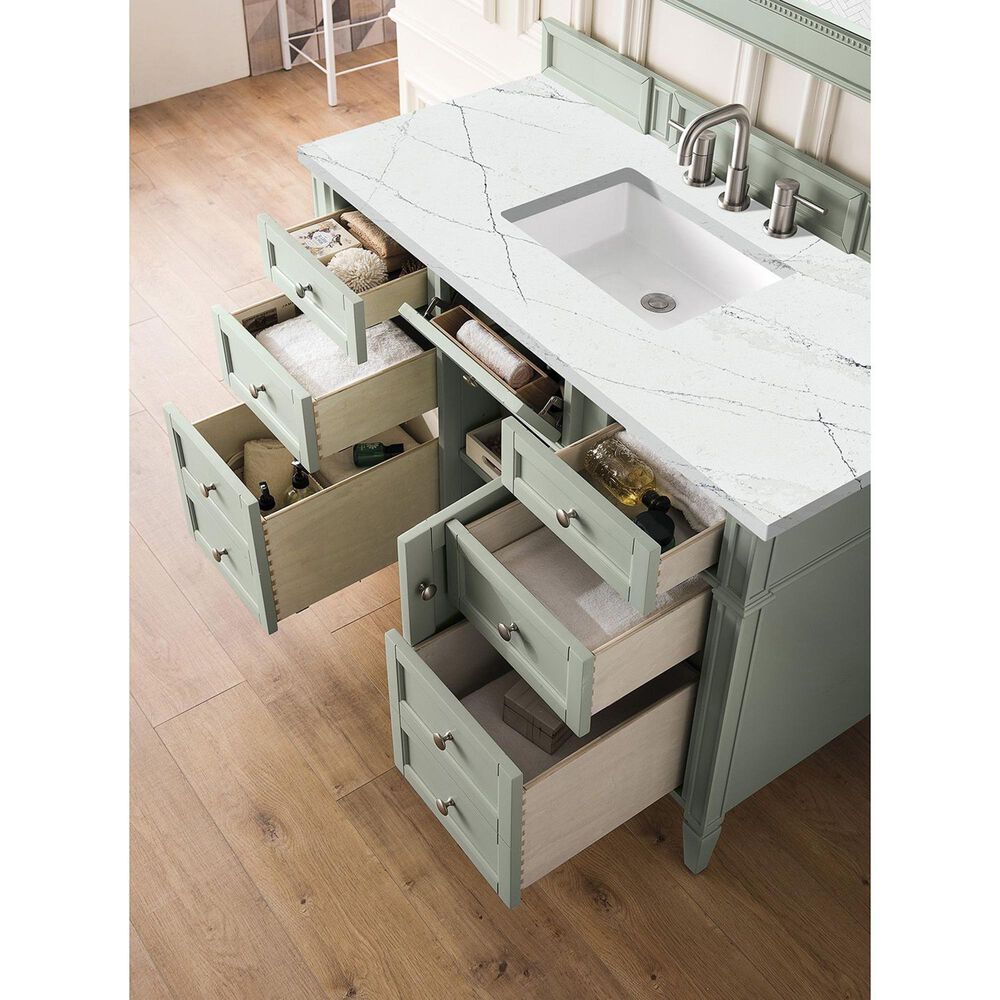 James Martin Vanities Brittany 48&quot; Single Bathroom Vanity in Sage Green with 3 cm Ethereal Noctis Quartz Top and Rectangular Sink, , large