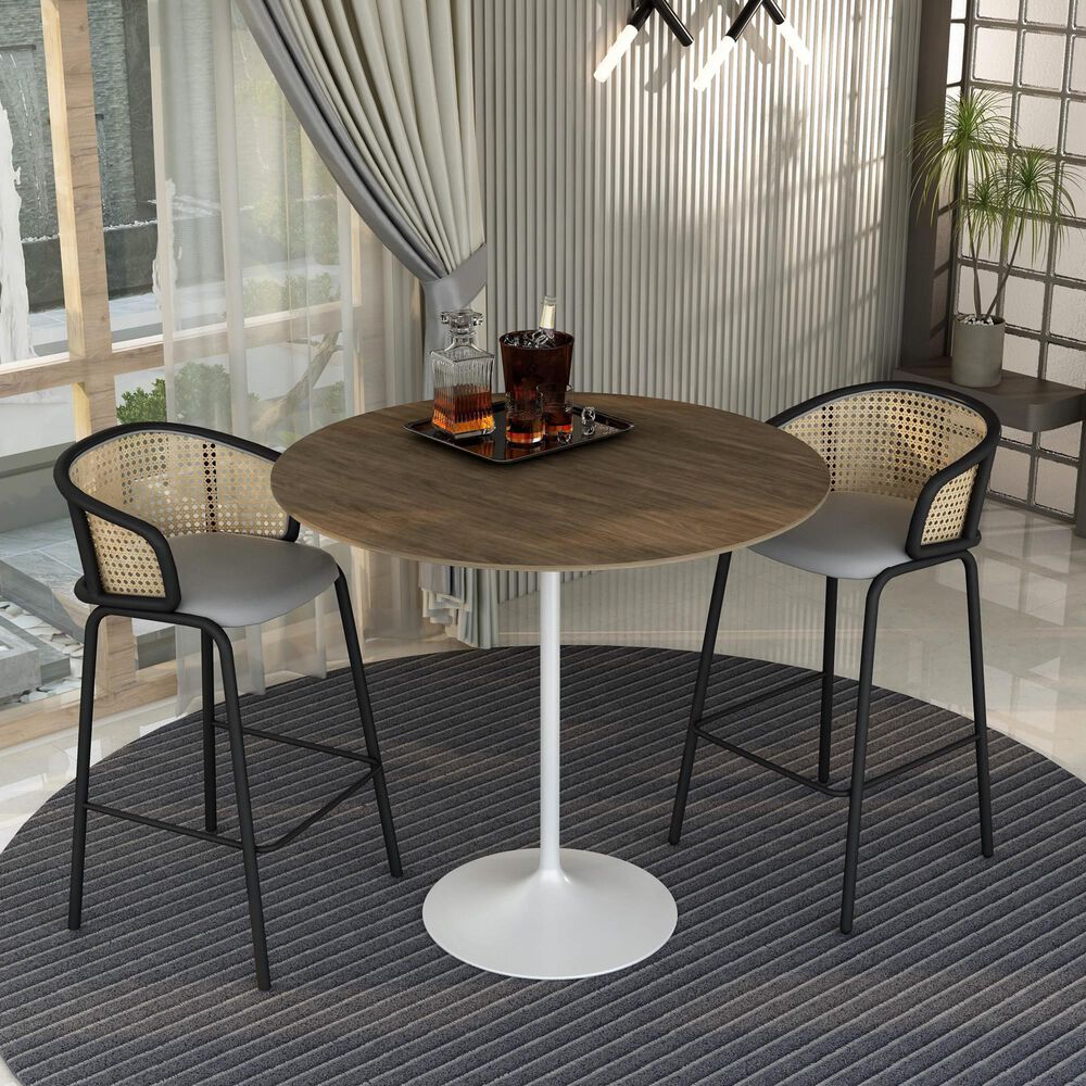 Leisuremod LeisureMod Verve Collection Modern Bar Height Table White Base with 48 Round Dark Walnut MDF Top, , large