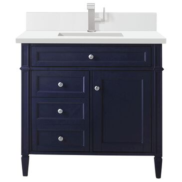 James Martin Vanities Brittany 36" Single Bathroom Vanity in Victory Blue with Single Hole 3 cm White Zeus Quartz Top and Rectangular Sink, , large