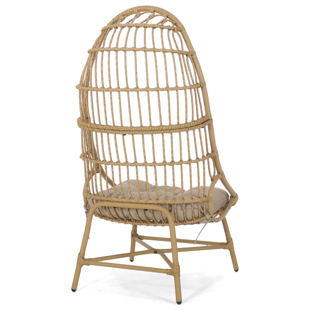 Hearth and Haven Elon Cocoon Outdoor Chair with Light Brown Cushion in Brown, , large