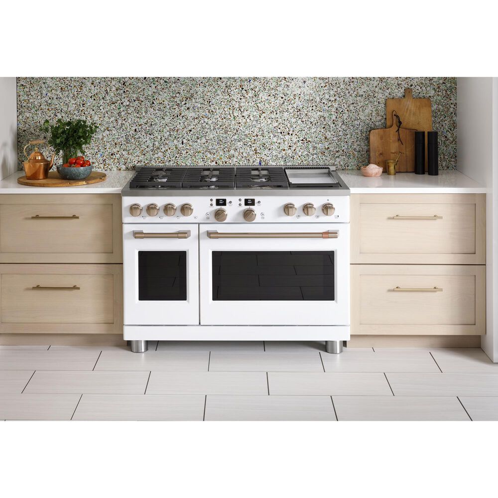 Cafe 8.25 Cu. Ft. Freestanding Dual Fuel Range with Double Oven in Matte White and Brushed