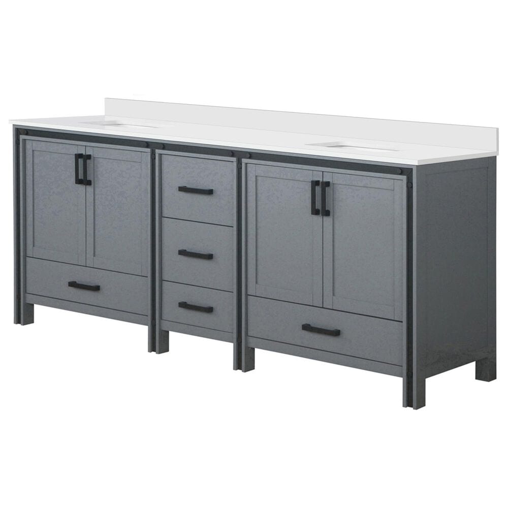 Lexora Home Ziva 84" Double Bathroom Vanity in Dark Grey with 2 cm White Cultured Marble Top and Rectangular Sinks, , large