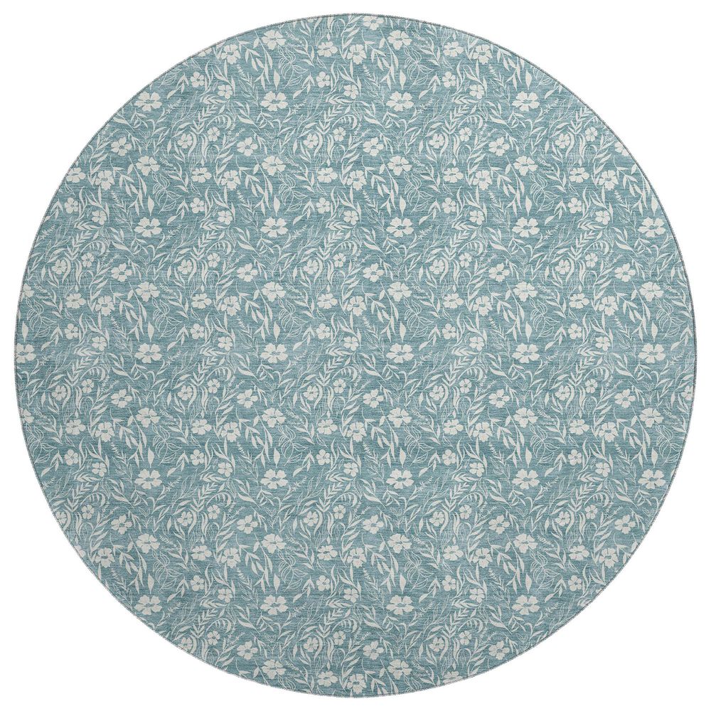 Dalyn Rug Company Soft Essentials Floral Teal 8" Round Indoor/Outdoor Area Rug, , large