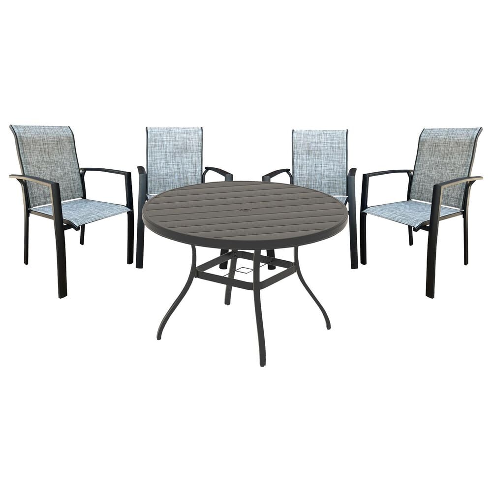 Hearth and Haven 5-Pieces Outdoor Dining Set with Stackable Chairs and Round Table in Black, , large