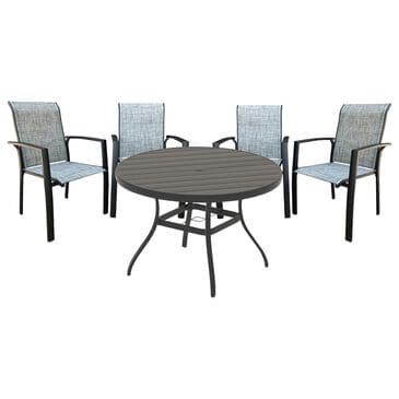Hearth and Haven 5-Pieces Outdoor Dining Set with Stackable Chairs and Round Table in Black, , large