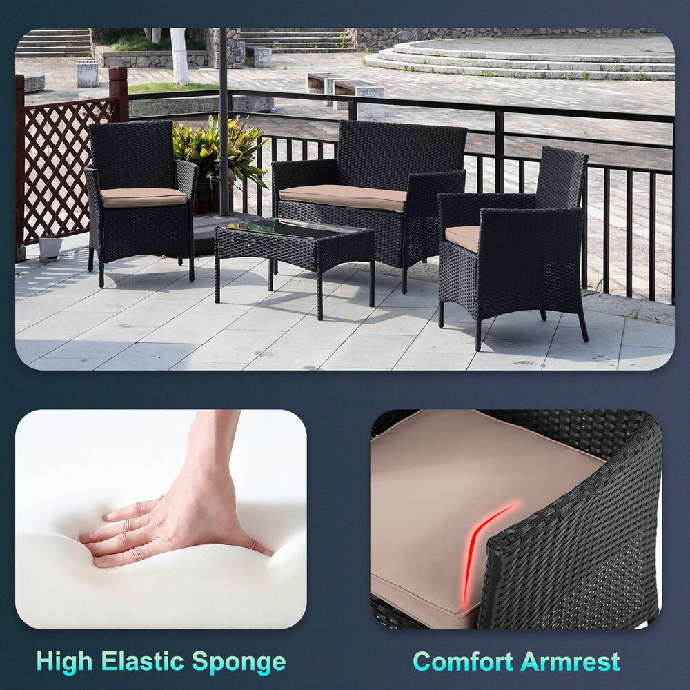 Furniture of America Bianca 4-Piece Patio Conversation Set in Black, , large