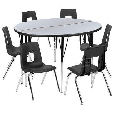 Flash Furniture Emmy 8-Piece 47.5" Activity Table Set with 18" Student Stack Chairs in Grey, Black and Chrome, , large