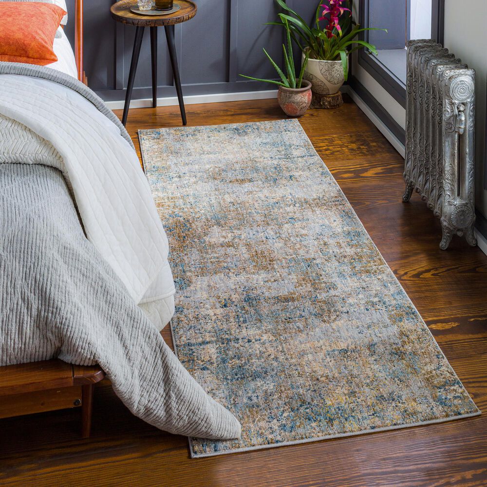 Surya Mirabel MBE-2303 2&#39;7&quot; x 10&#39; Navy, Denim, Cream, Brown, Saffron, Taupe and Gray Runner, , large