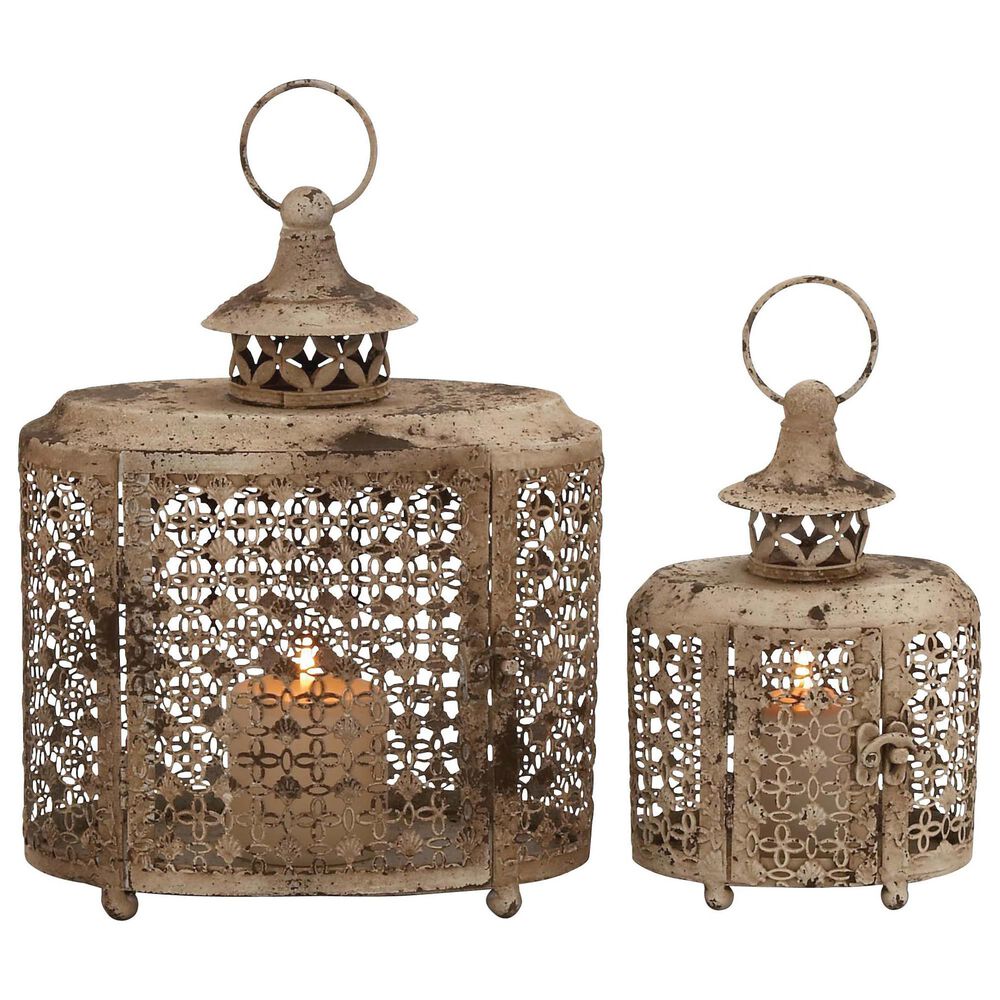 Maple and Jade Rustic Metal Lantern in Beige (Set of 2), , large