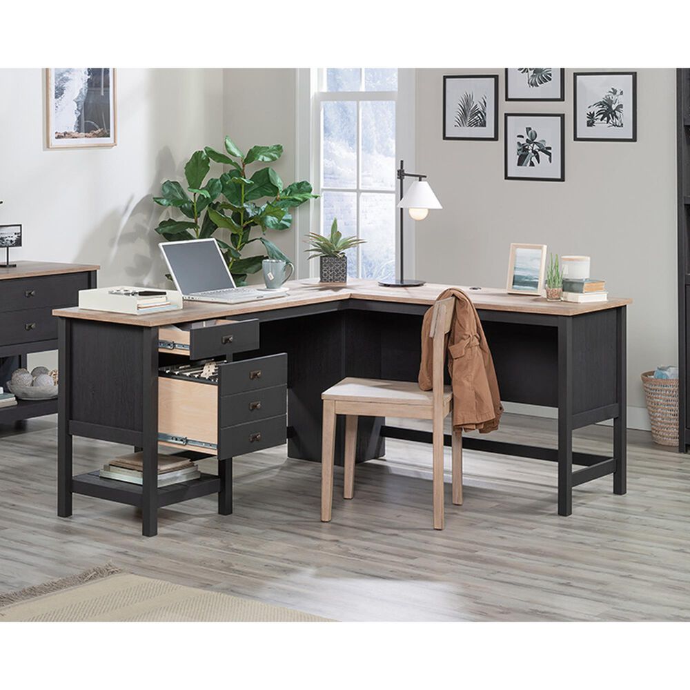 Sauder Cottage Road L-Shaped Desk in Raven Oak and Lintel Oak, , large