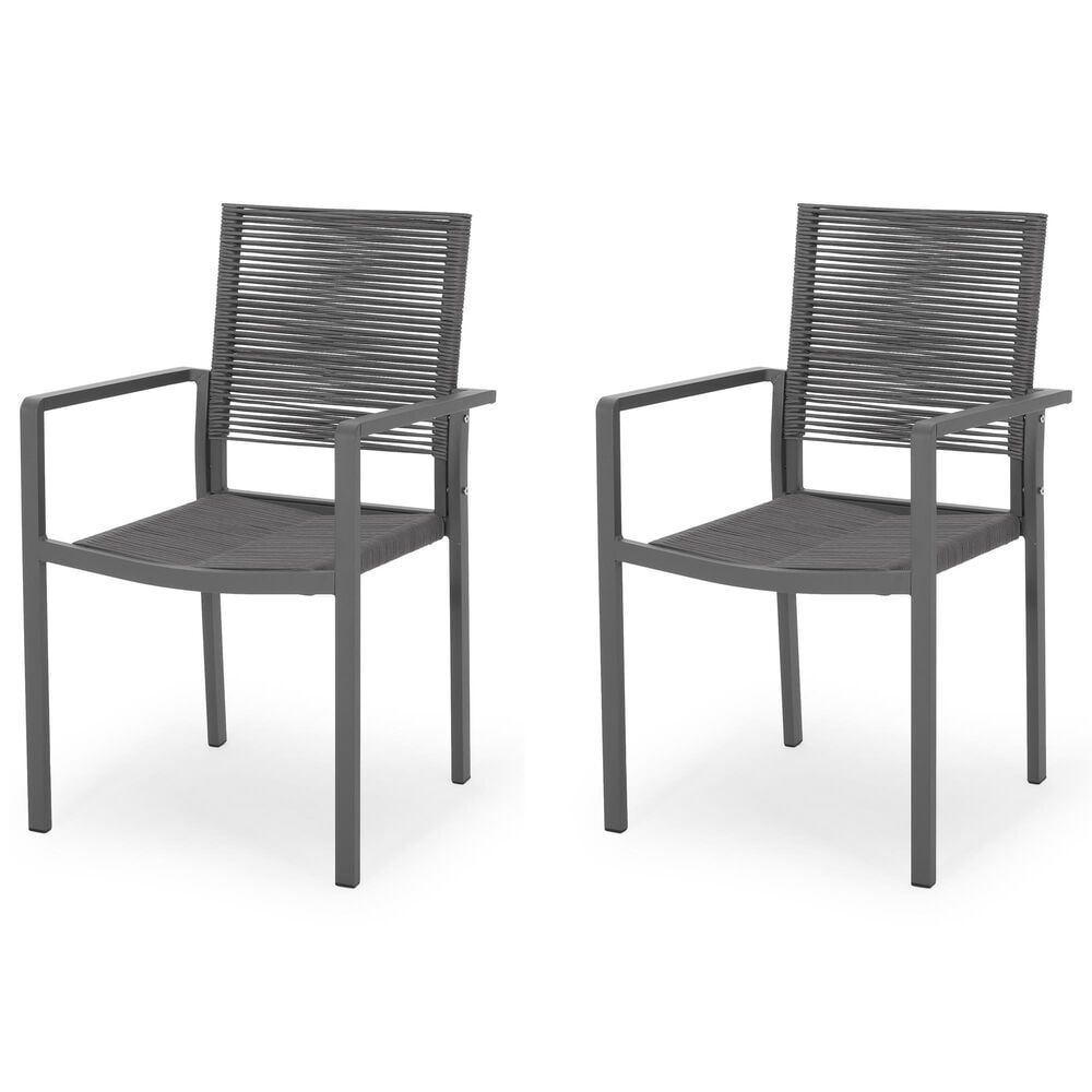 Hearth and Haven Outdoor Modern Aluminum Dining Chair with Dark Gray Rope Weave Seat in Gray (Set of 2), , large