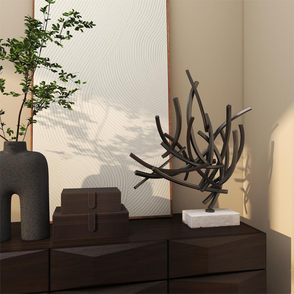 Maple and Jade Abstract Decorative Sculpture with Marble Base in Dark Gray and White, , large