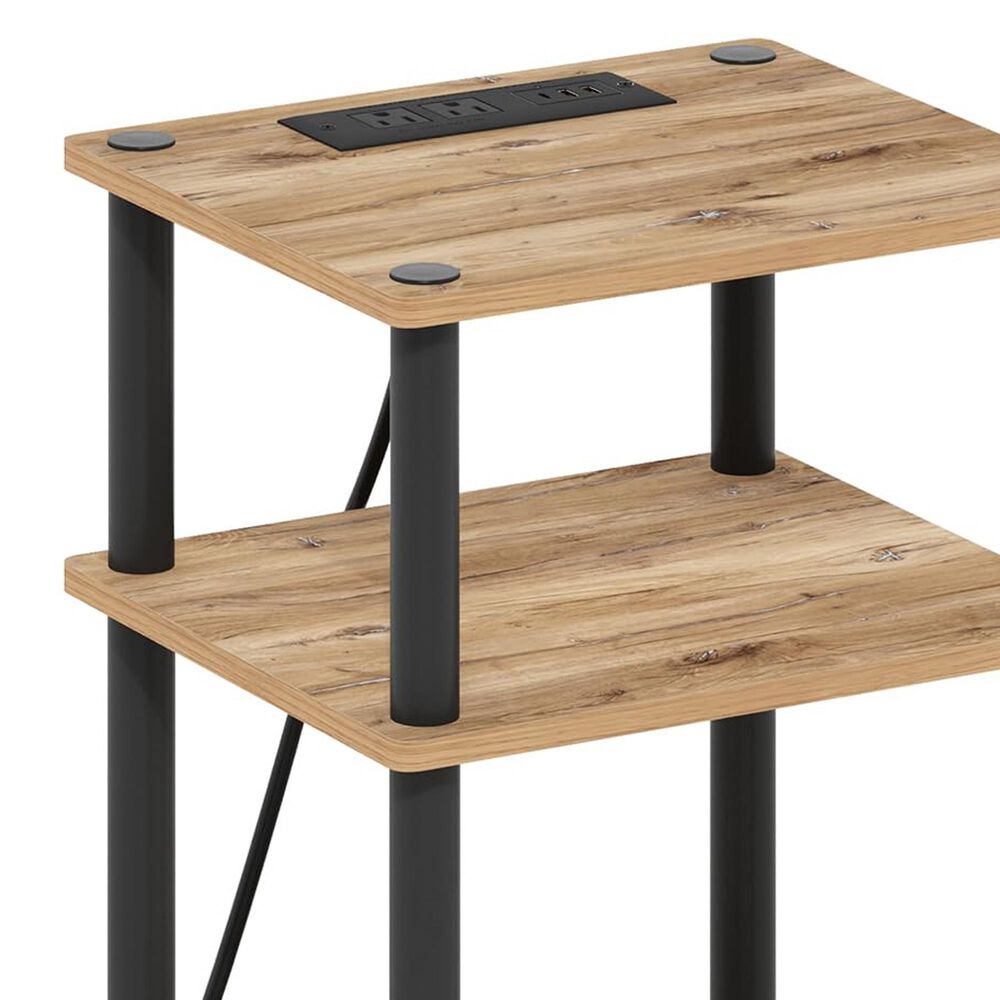 HOMLUX 3-Tier Just Turn-N-Tube End Table with 2 USB ports in Flagstaff Oak and Black, , large
