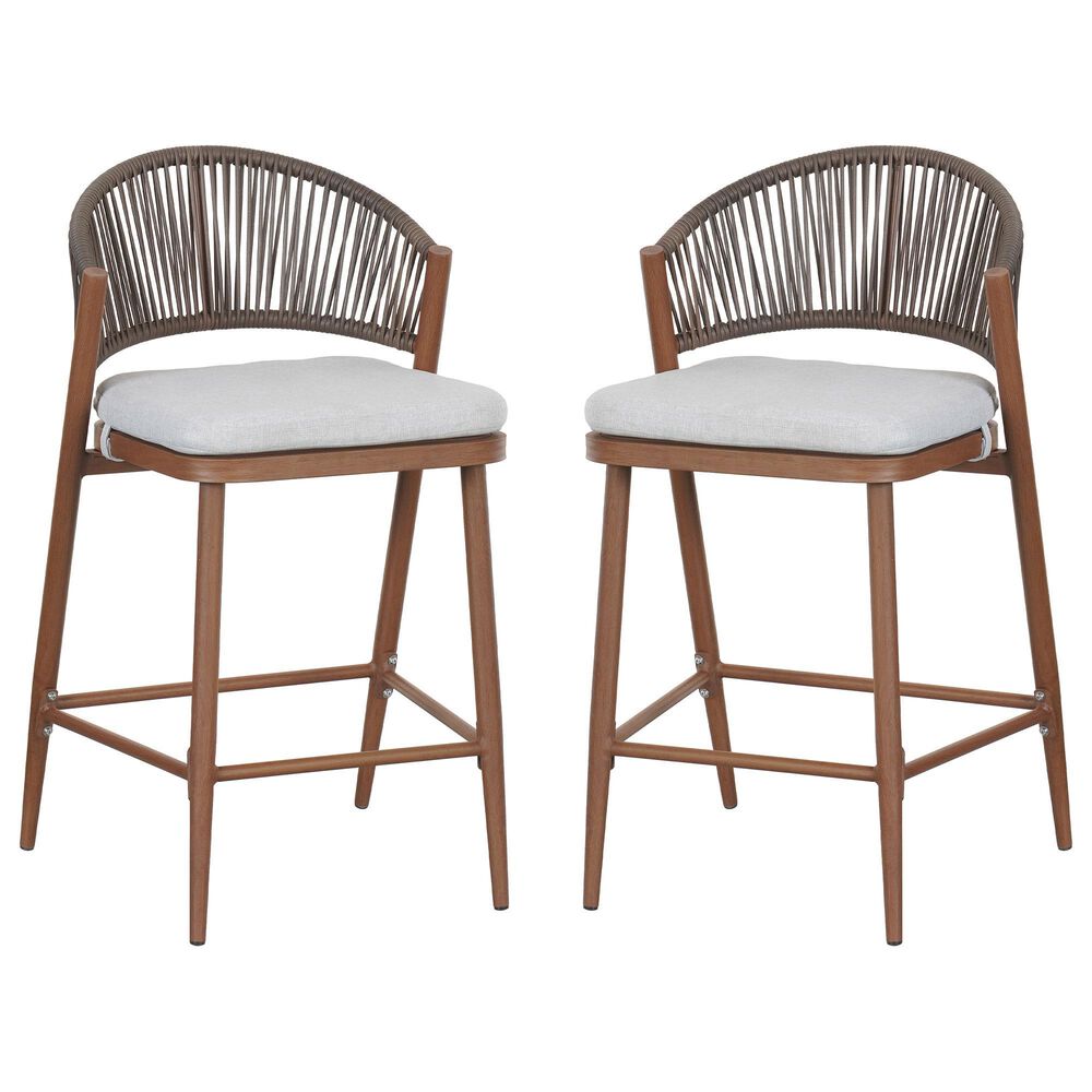 Hearth and Haven 26" Outdoor Counter Stool with Teak Frame in Light Gray (Set of 2), , large