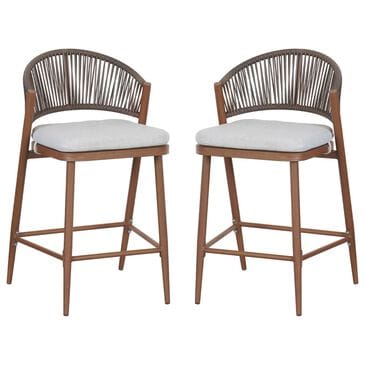 Hearth and Haven 26" Outdoor Counter Stool with Teak Frame in Light Gray (Set of 2), , large