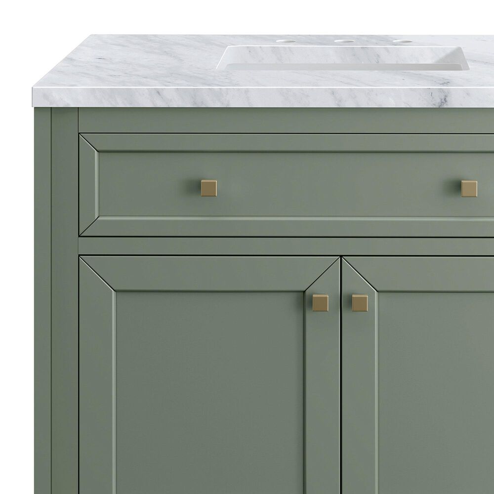 James Martin Vanities Chicago 36&quot; Single Bathroom Vanity in Smokey Celadon with 3 cm Carrara White Marble Top and Rectangular Sink, , large