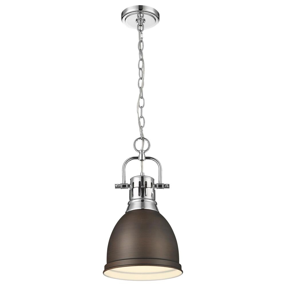 Golden Lighting Duncan 1-Light Small Pendant with Chain and Rubbed Bronze Shade in Chrome, , large