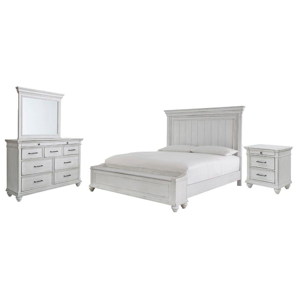 Ashley Kanwyn 4 Piece King Bedroom Set in Distressed Whitewash, , large