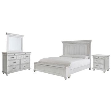 Ashley Kanwyn 4 Piece King Bedroom Set in Distressed Whitewash, , large