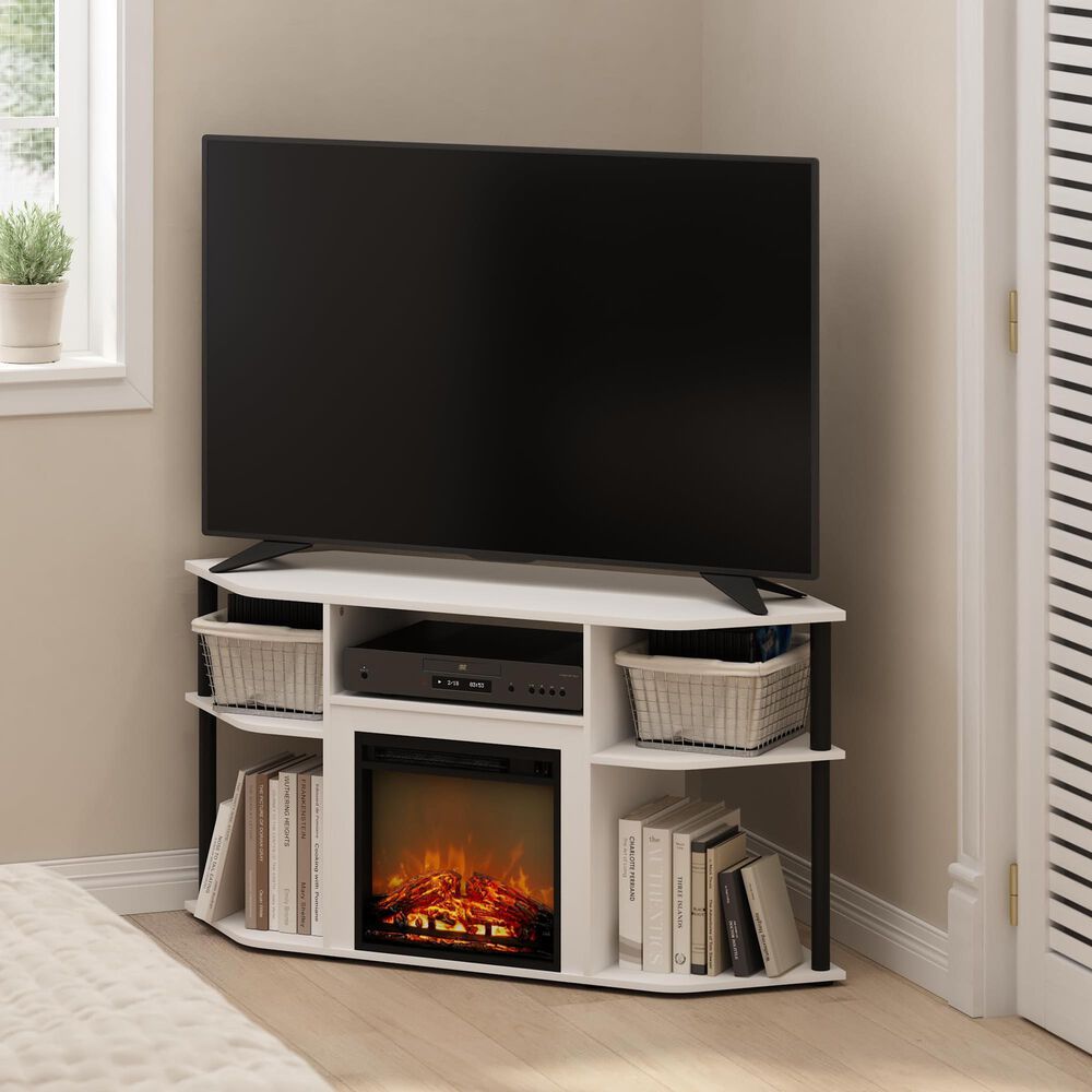 HOMLUX 47" Corner TV Stand with Electric Fireplace in White and Black, , large