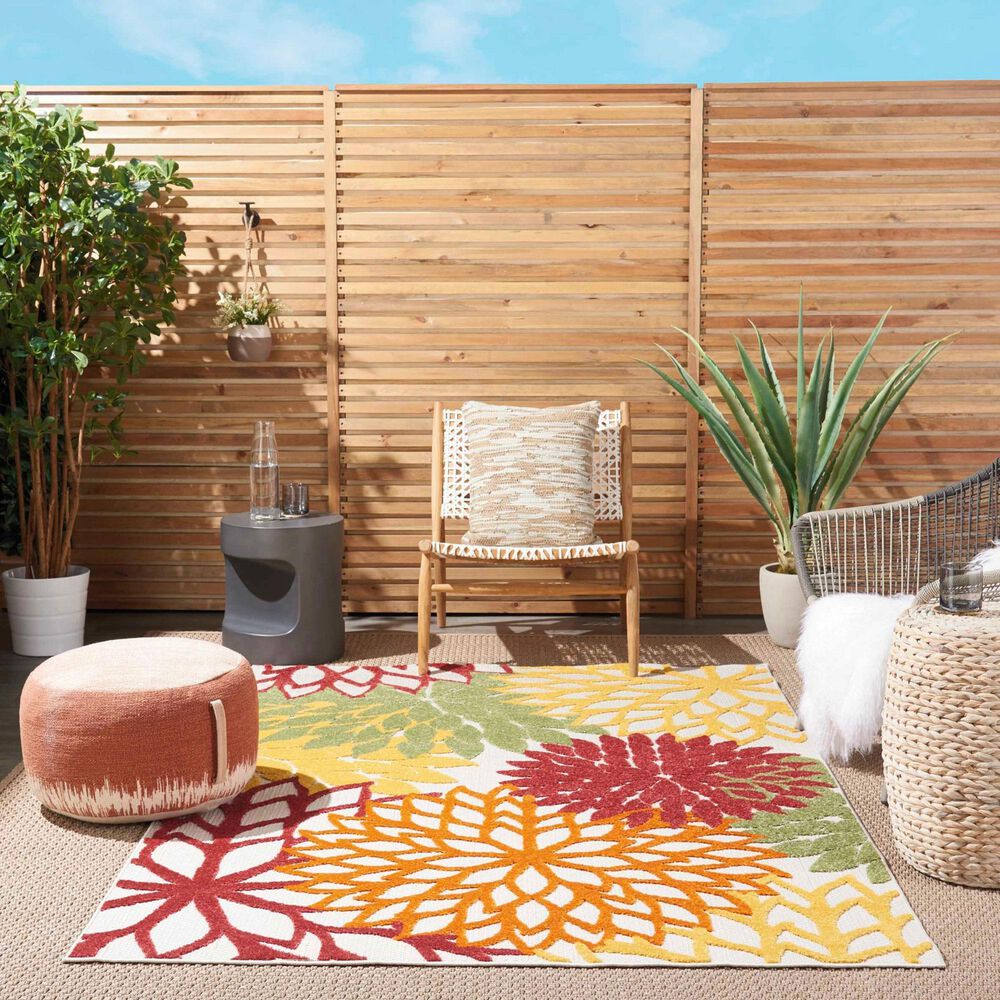 Nourison Aloha Tropical 5&#39;3&quot; x 7&#39;5&quot; Red and Multicolor Indoor/Outdoor Area Rug, , large