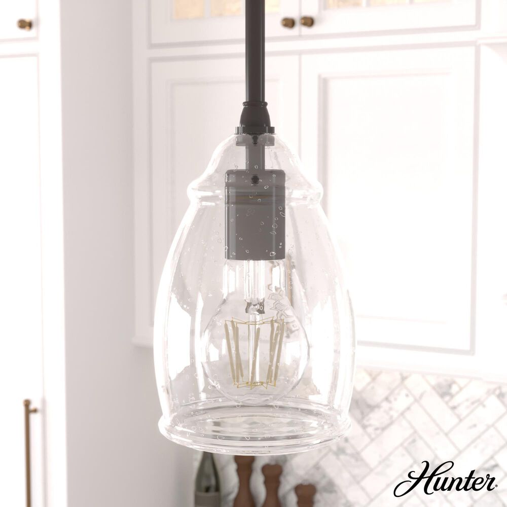 Hunter Dunshire 5.25&quot; 1-Light Mini Pendant with Seeded Shade in Noble Bronze, , large