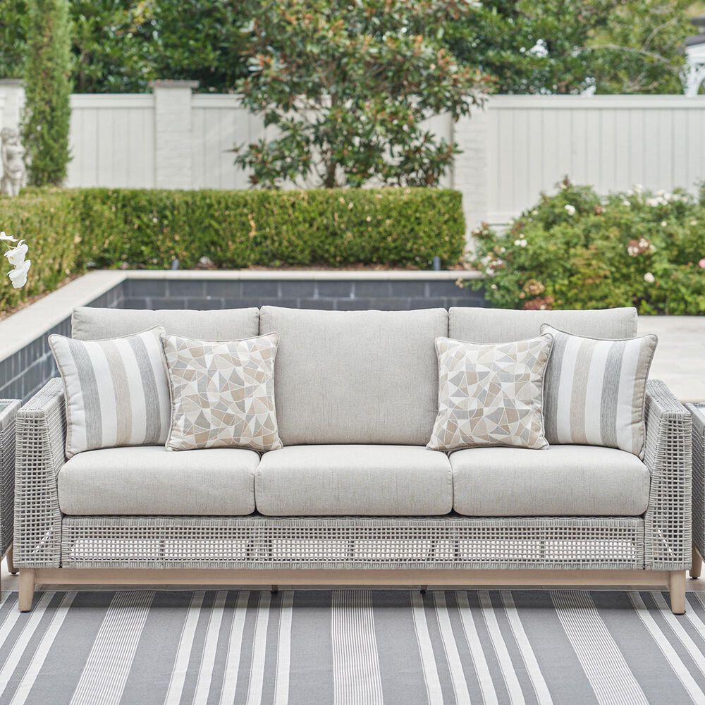 Ashley Seton Creek Stationary Patio Sofa in Gray, , large