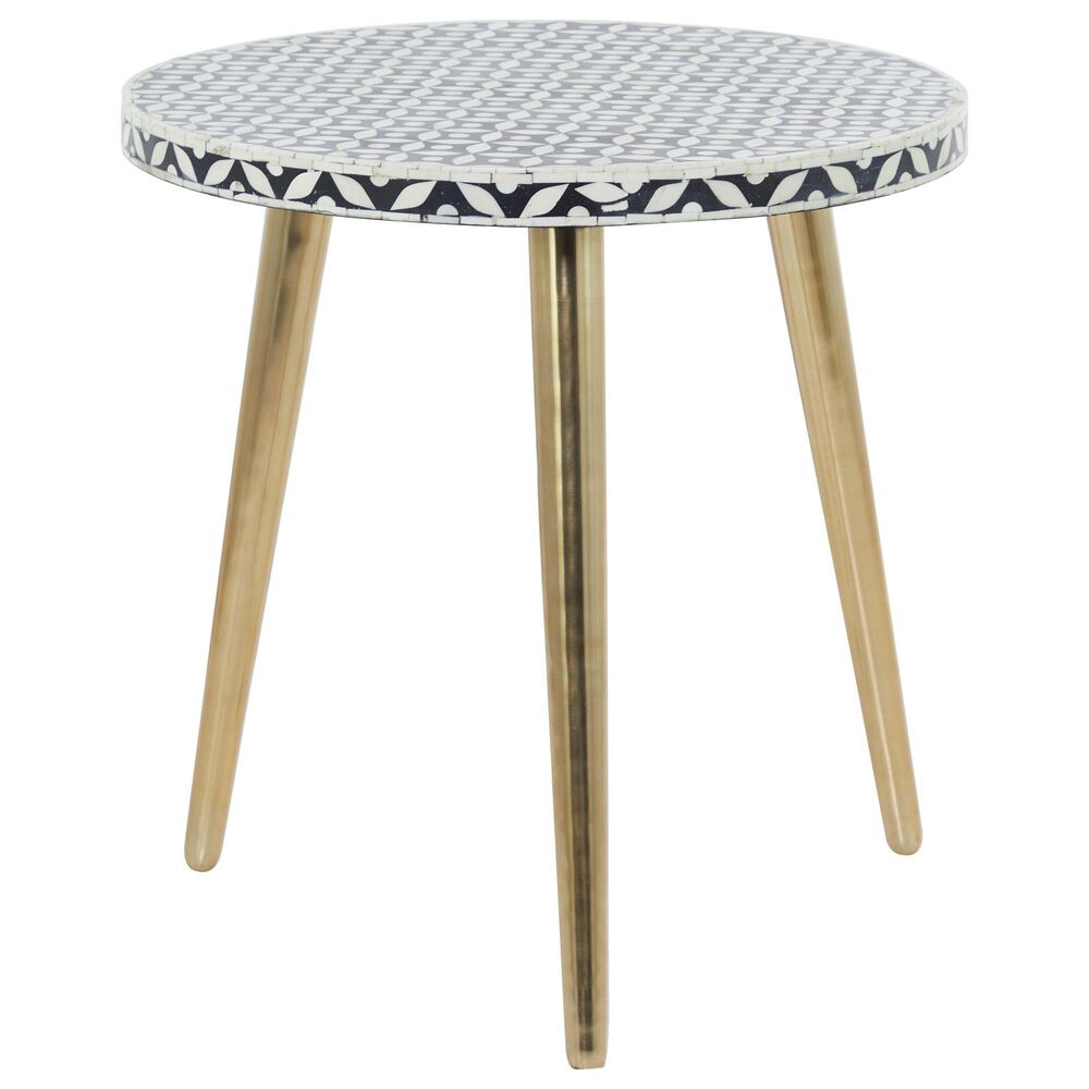 Maple and Jade Eclectic Metal Accent Table in Gold, Black, and White, , large